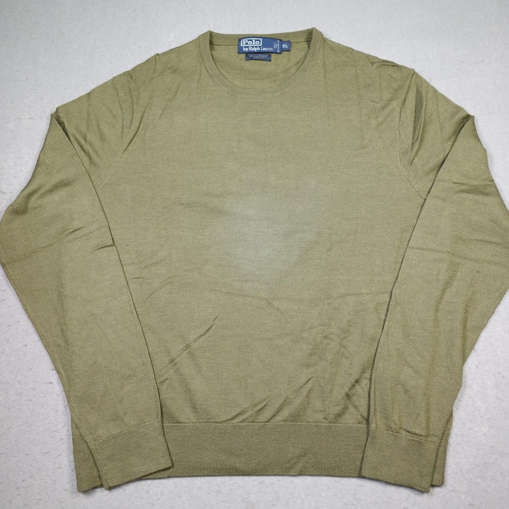 Polo Ralph Lauren Sweater Mens XL Green Merino Cashmere Silk Crew Neck